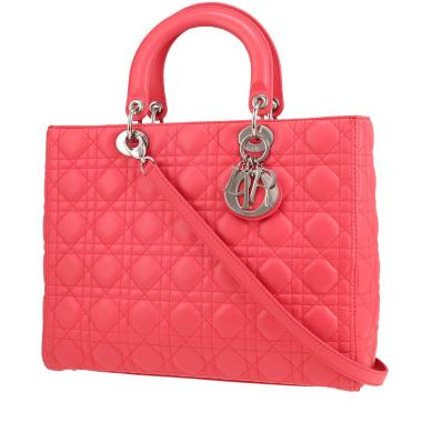 Sac à main Dior  Lady Dior grand modèle  en cuir cannage rose