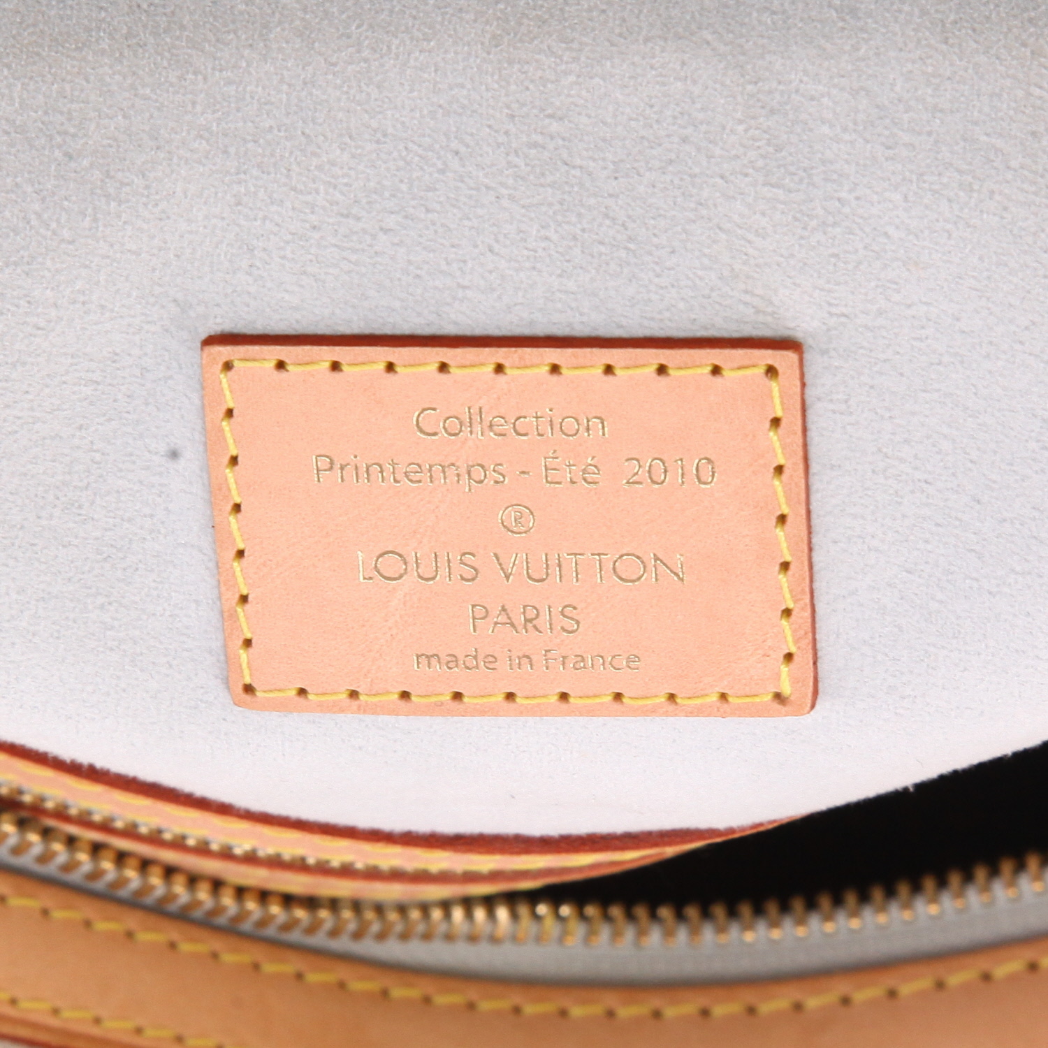 Louis Vuitton  Sunburst bag  in blue and white monogram canvas  and brown natural leather - Detail D2