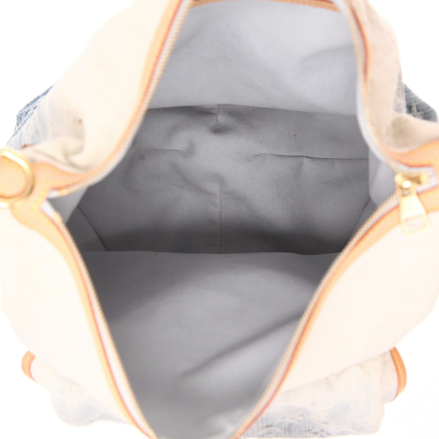 Louis Vuitton  Sunburst bag  in blue and white monogram canvas  and brown natural leather - Detail D3