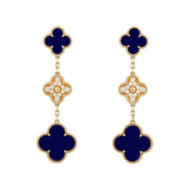Paire de boucles d'oreilles Van Cleef & Arpels Magic Alhambra en or jaune, porcelaine bleue et diamants