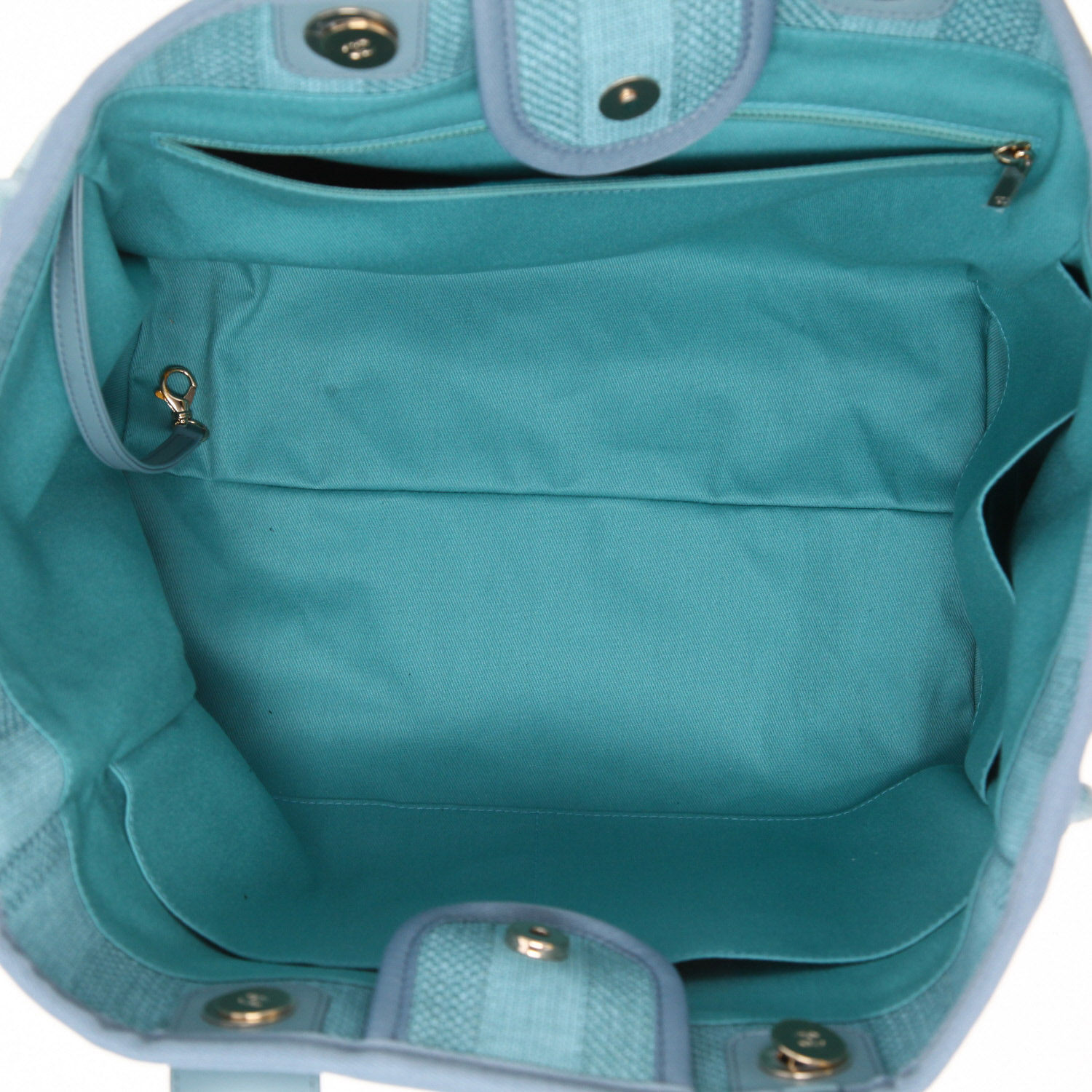 Chanel  Deauville shopping bag  in blue canvas  and blue leather - Detail D3