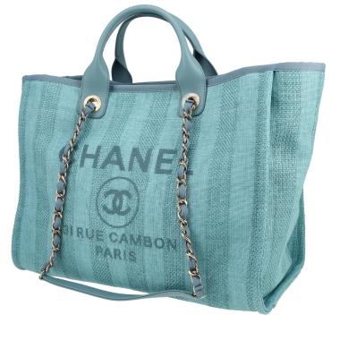 Sac cabas Chanel  Deauville en toile bleue et cuir bleu