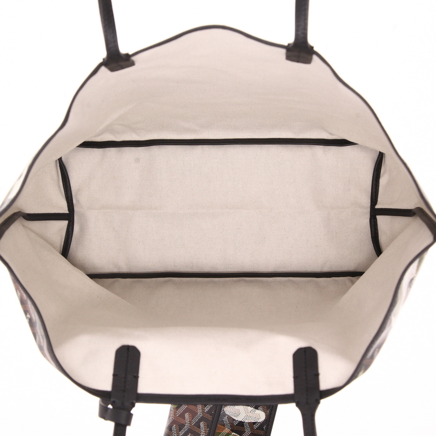 Sac cabas Goyard   en toile Goyardine noire et marron et cuir noir - Detail D3