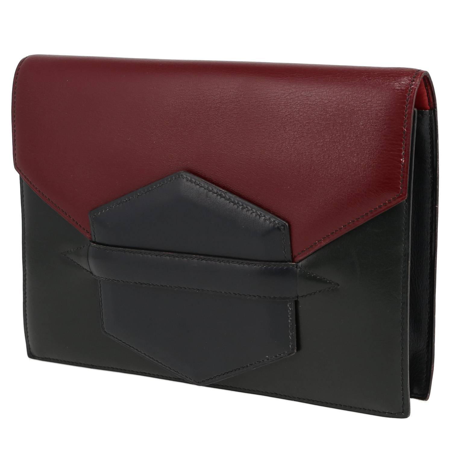 Hermès Faco pouch in tricolor, burgundy, navy blue and green box leather