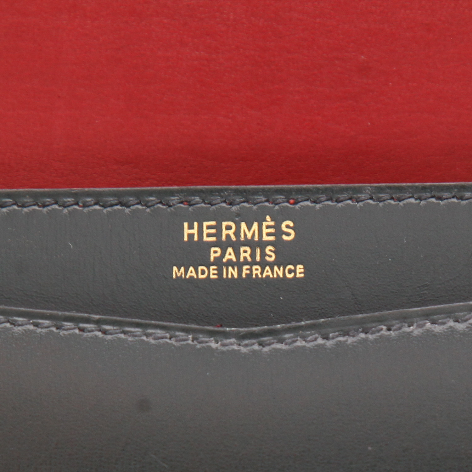 Hermès  Faco pouch  in tricolor, burgundy, navy blue and green box leather - Detail D2