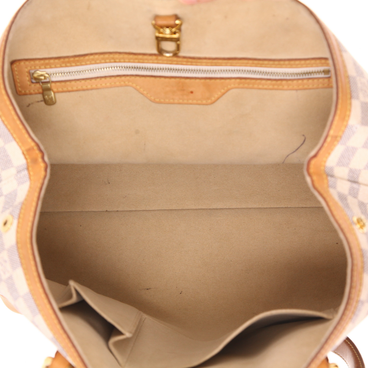 Sac cabas Louis Vuitton  Hampstead en toile damier azur et cuir naturel - Detail D3