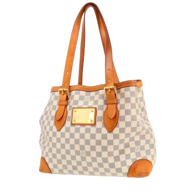 Shopping bag Louis Vuitton  Hampstead in tela a scacchi azzurro e pelle naturale