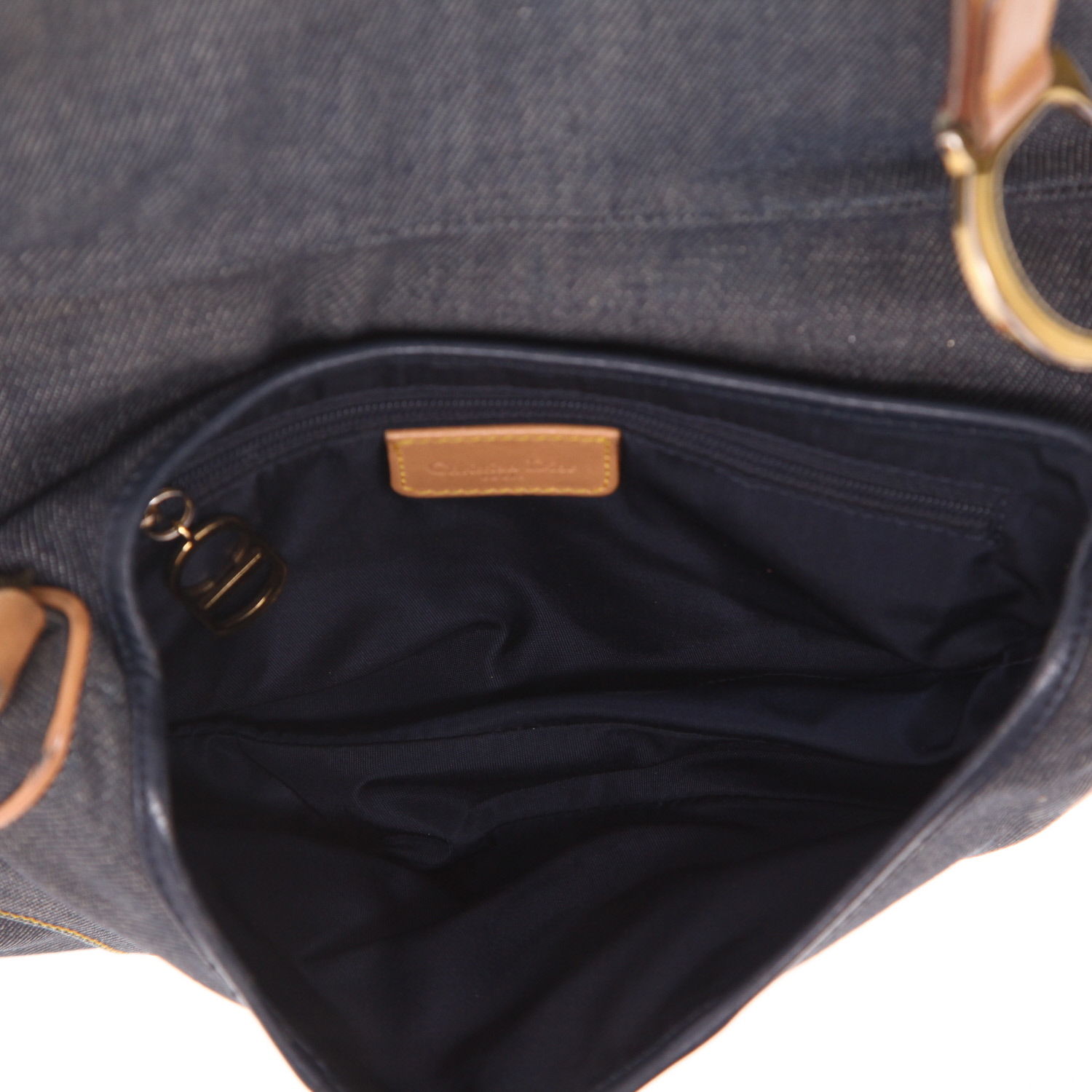 Dior  Saddle handbag  in navy blue denim canvas  and gold leather - Detail D3