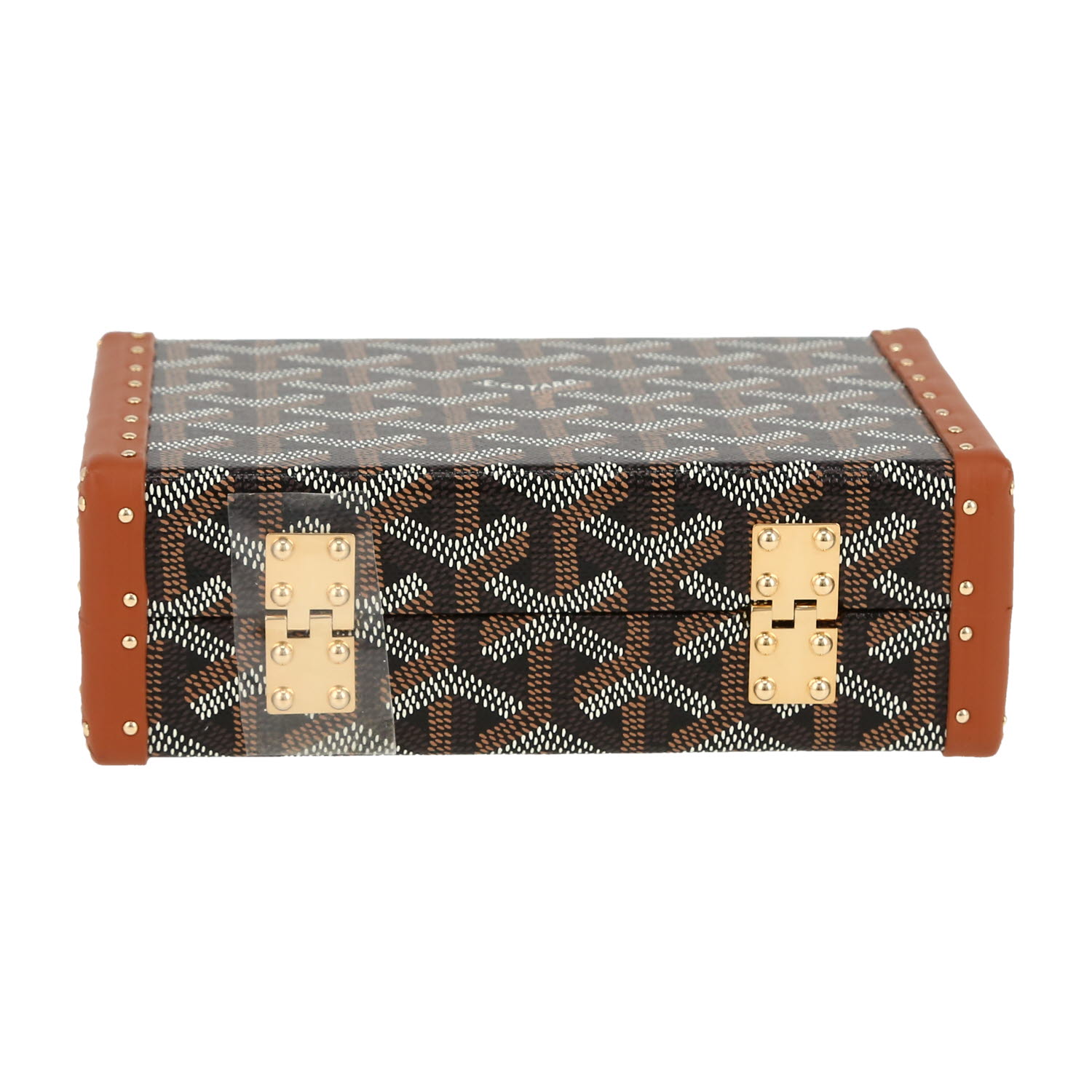 Borsa a tracolla Goyard  Malle Minaudière in tela Goyardine nera e pelle marrone - Detail D1