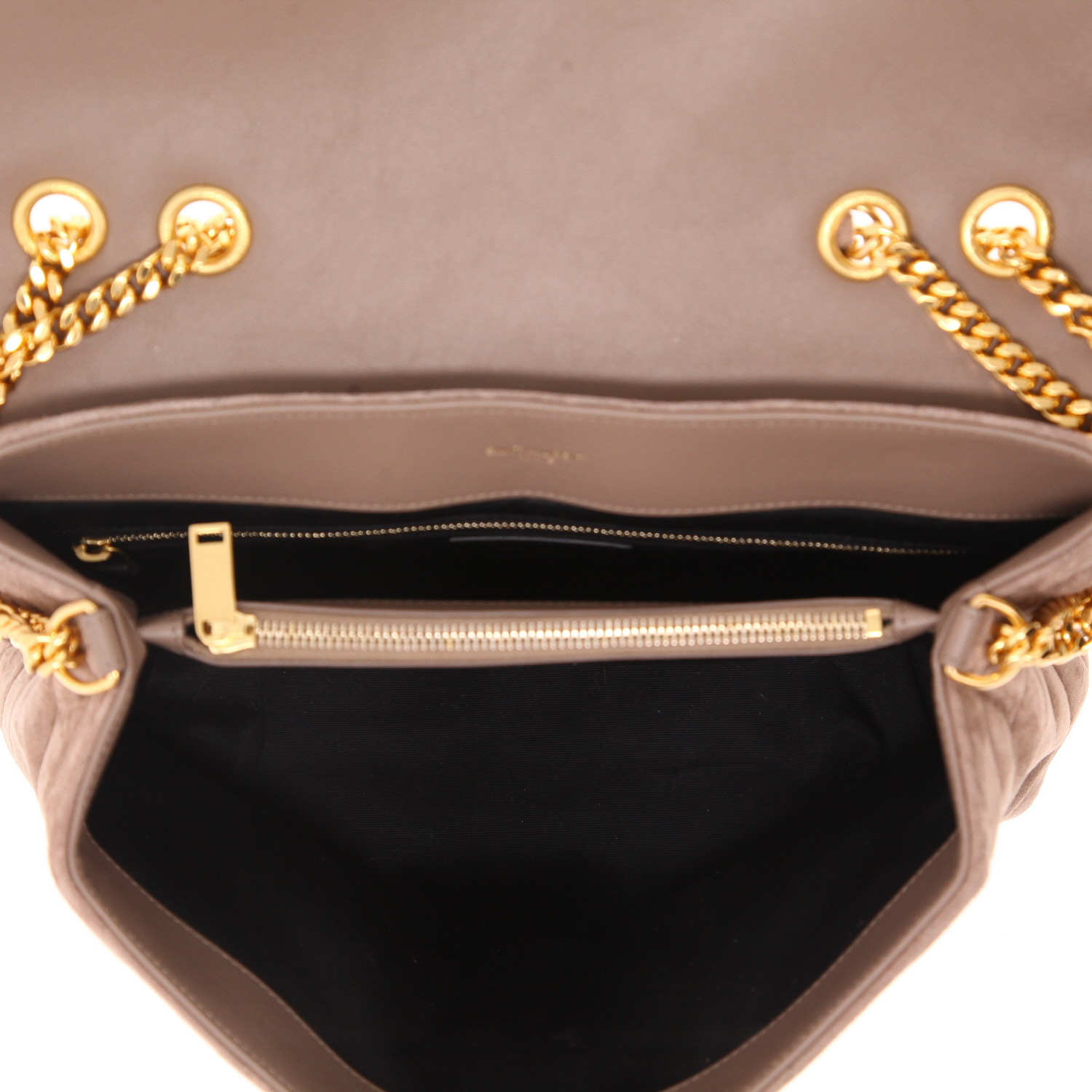 Sac bandoulière Saint Laurent  Loulou moyen modèle  en Veau velours gris - Detail D3