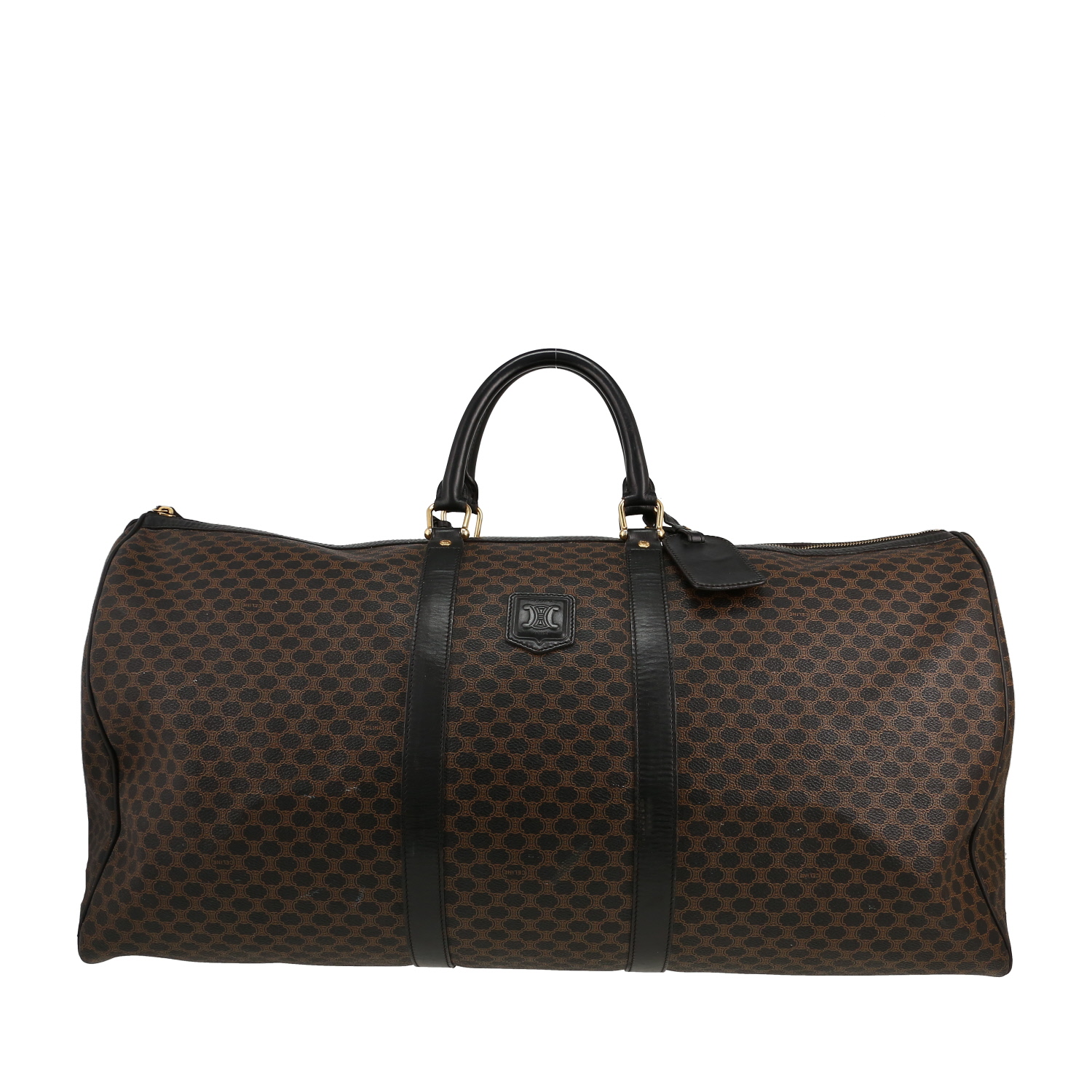 Borsa da viaggio Celine   in tela "Triomphe" marrone e pelle nera - Detail D1