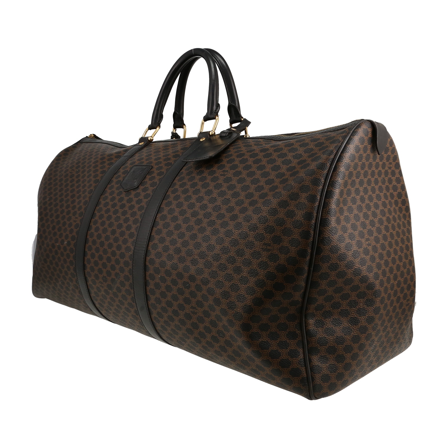 Borsa da viaggio Celine   in tela "Triomphe" marrone e pelle nera - Detail D2