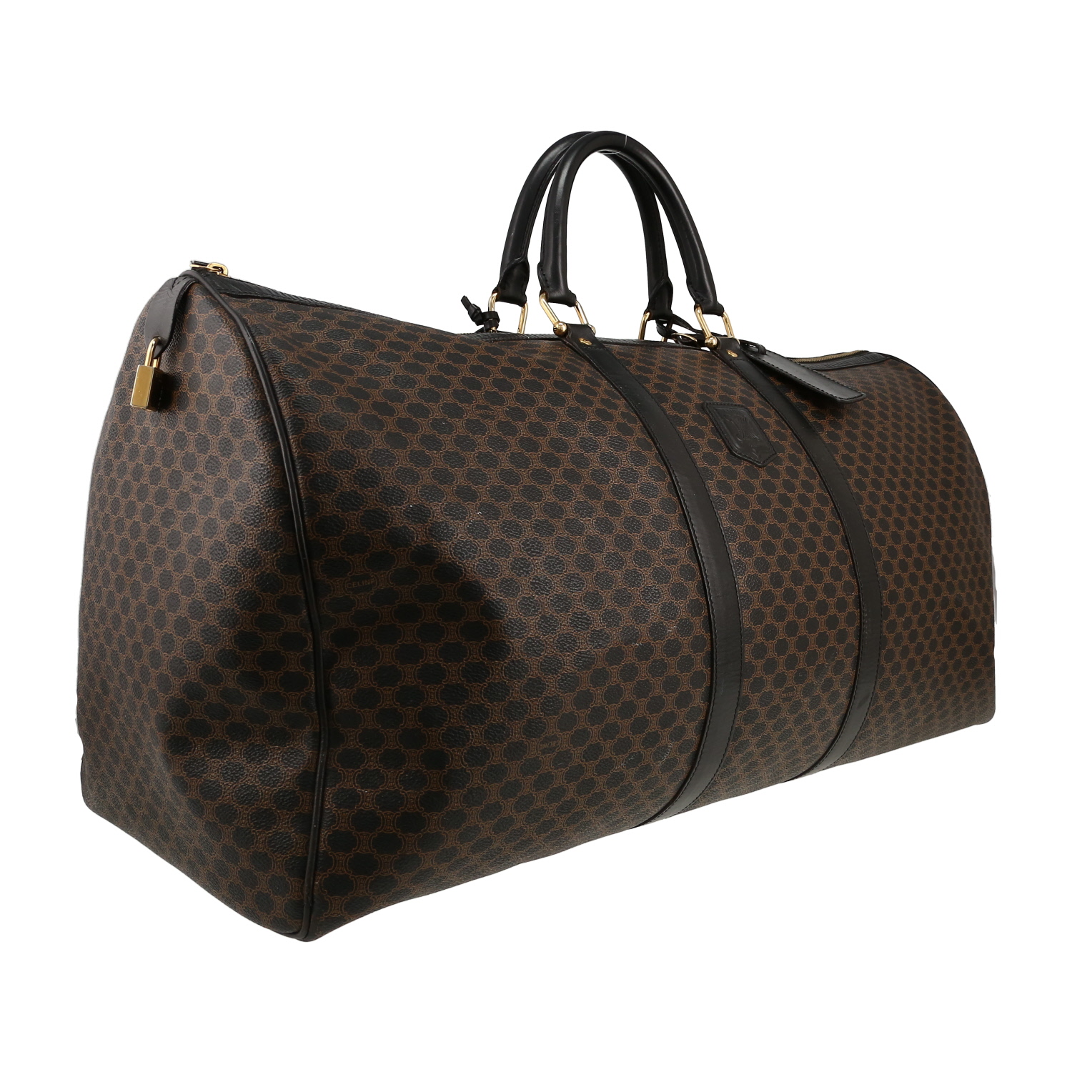 Borsa da viaggio Celine   in tela "Triomphe" marrone e pelle nera - Detail D3