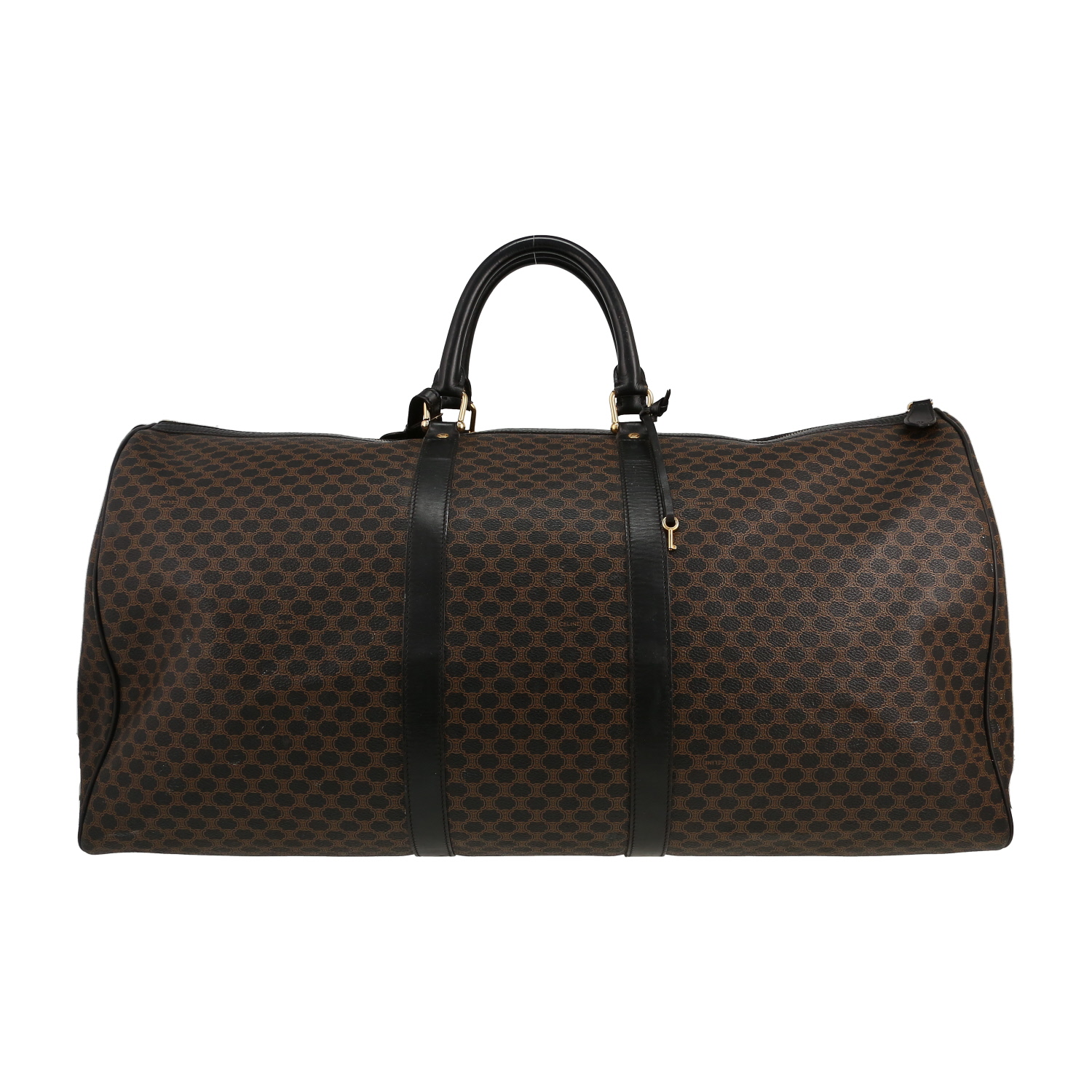 Borsa da viaggio Celine   in tela "Triomphe" marrone e pelle nera - Detail D5