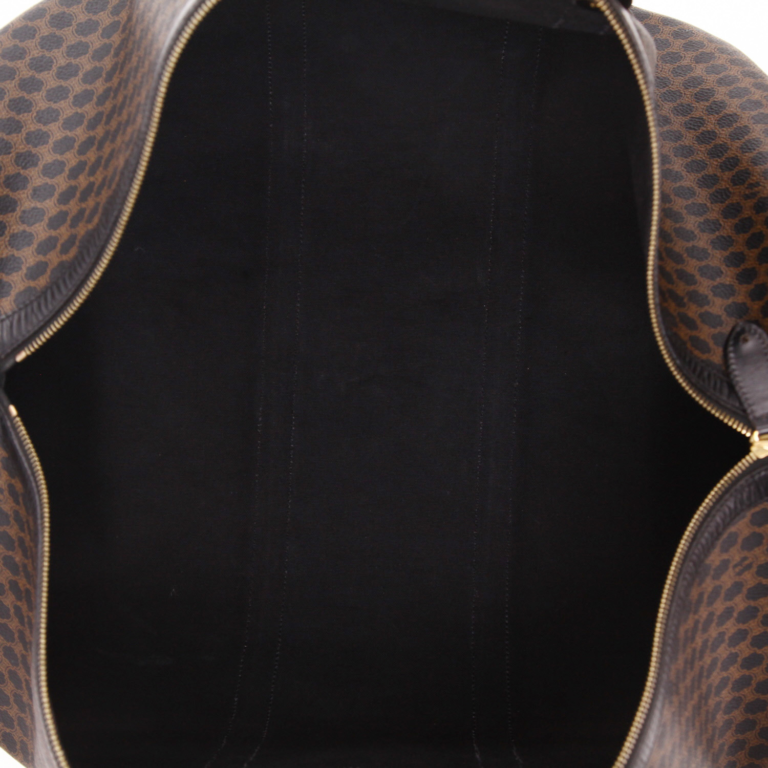 Borsa da viaggio Celine   in tela "Triomphe" marrone e pelle nera - Detail D7