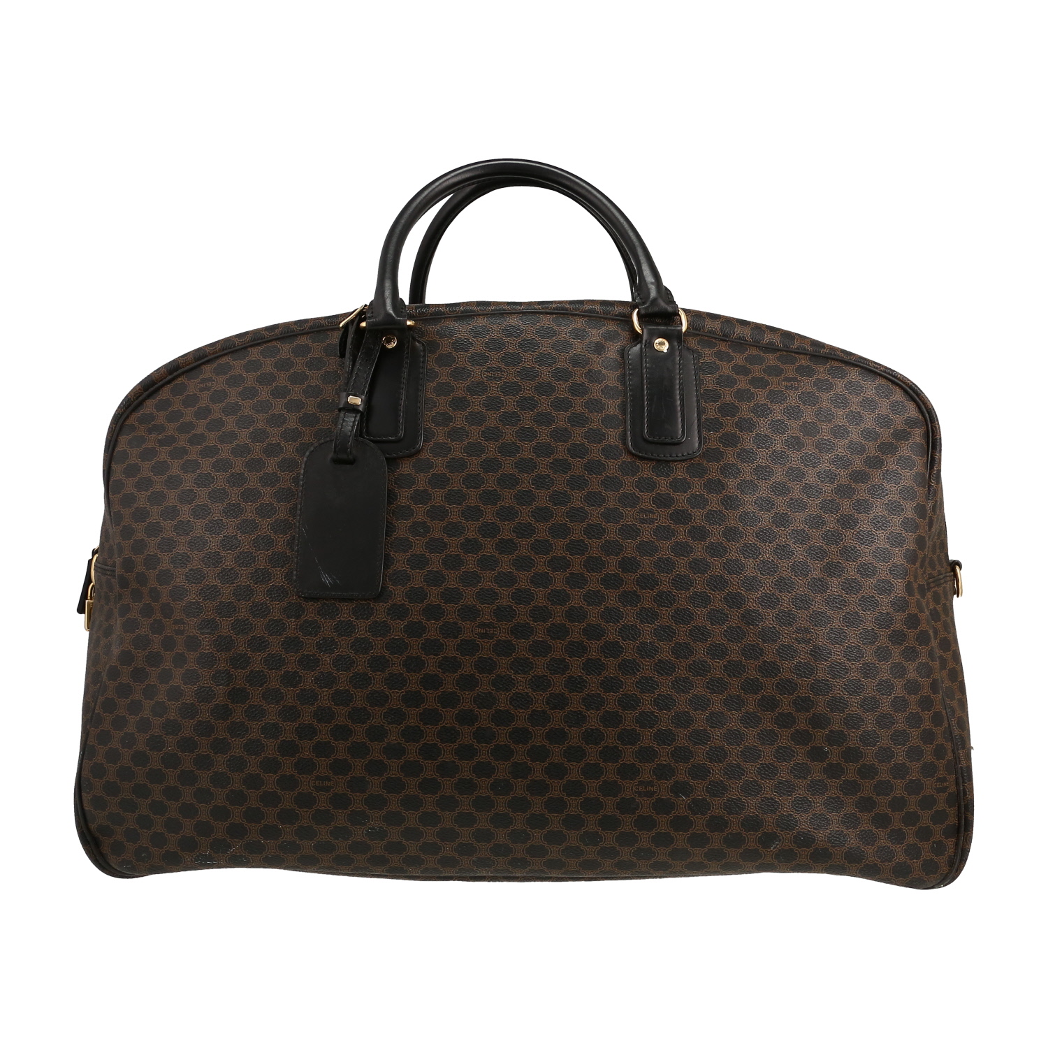 Celine   travel bag  in brown "Triomphe" canvas  and black leather - Detail D1