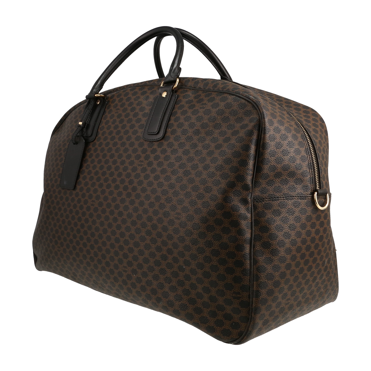 Celine   travel bag  in brown "Triomphe" canvas  and black leather - Detail D2