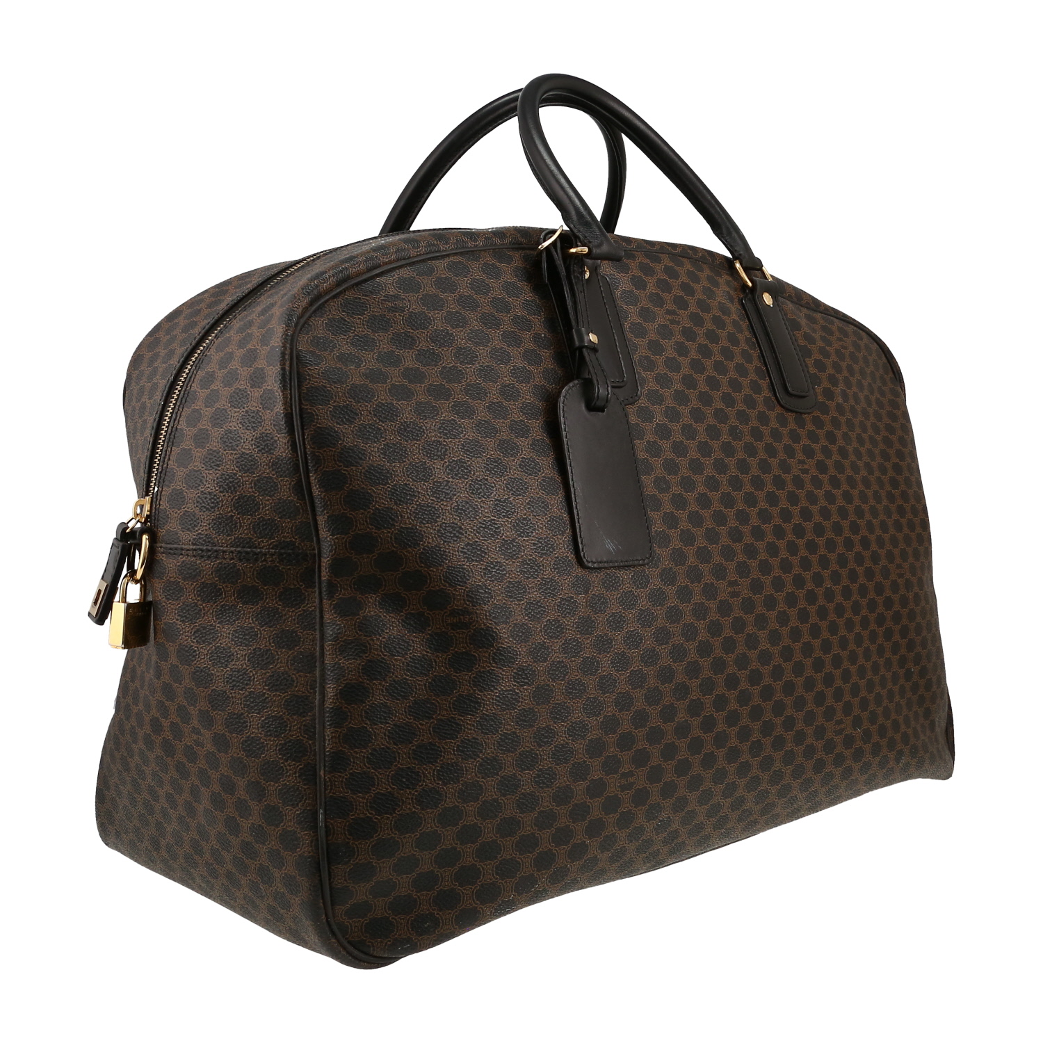 Celine   travel bag  in brown "Triomphe" canvas  and black leather - Detail D3