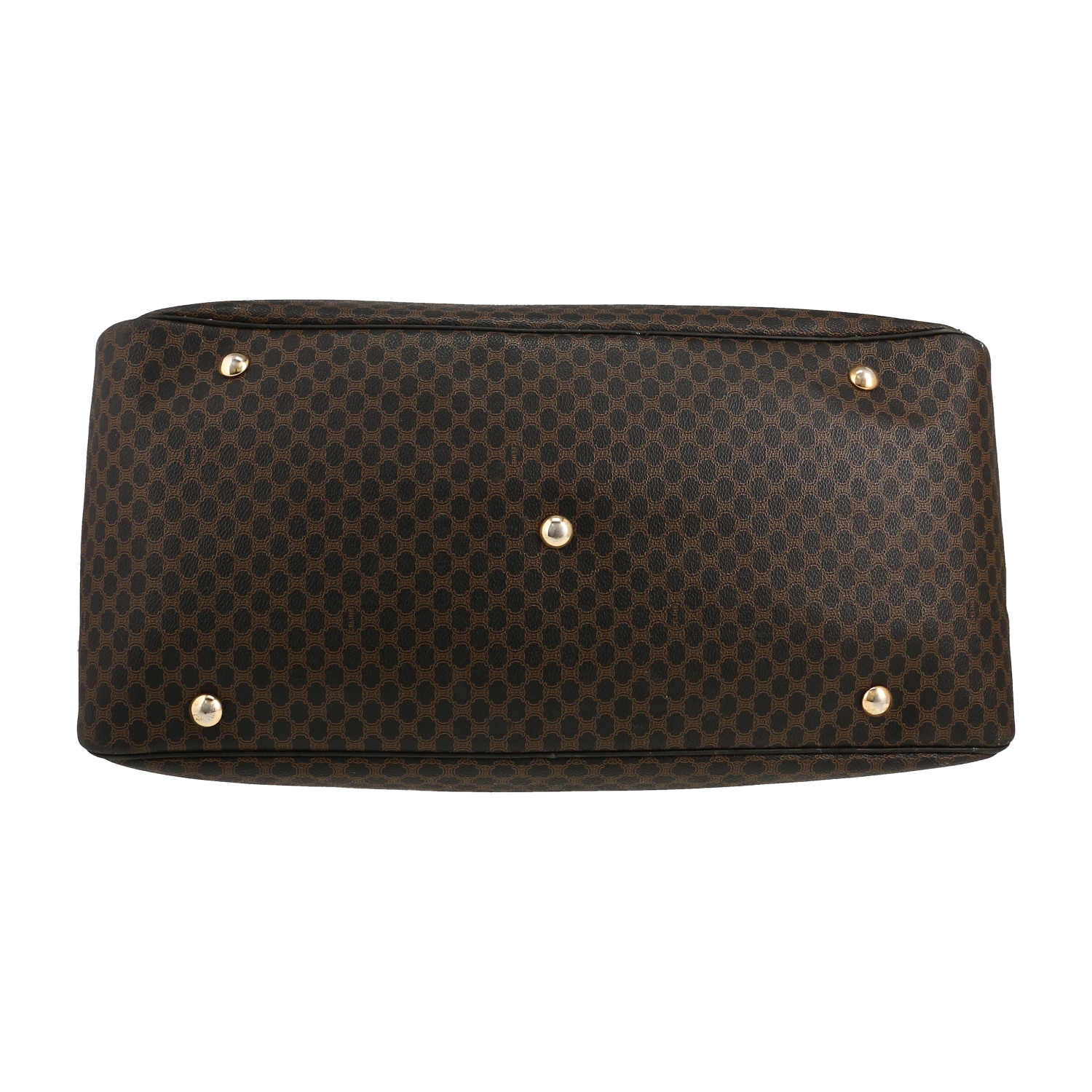 Sac de voyage Celine   en toile Triomphe marron et cuir noir - Detail D4