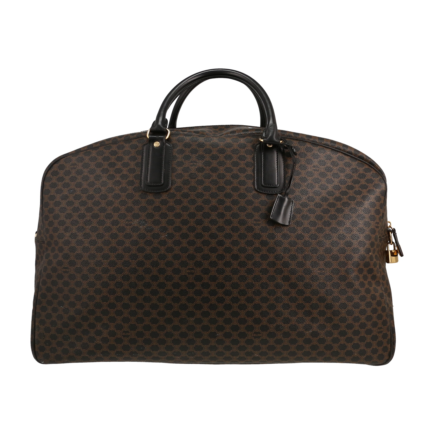 Celine   travel bag  in brown "Triomphe" canvas  and black leather - Detail D5