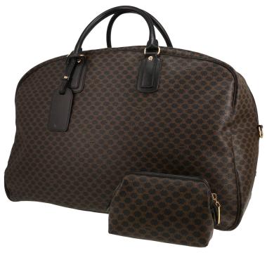 Borsa da viaggio Celine   in tela "Triomphe" marrone e pelle nera