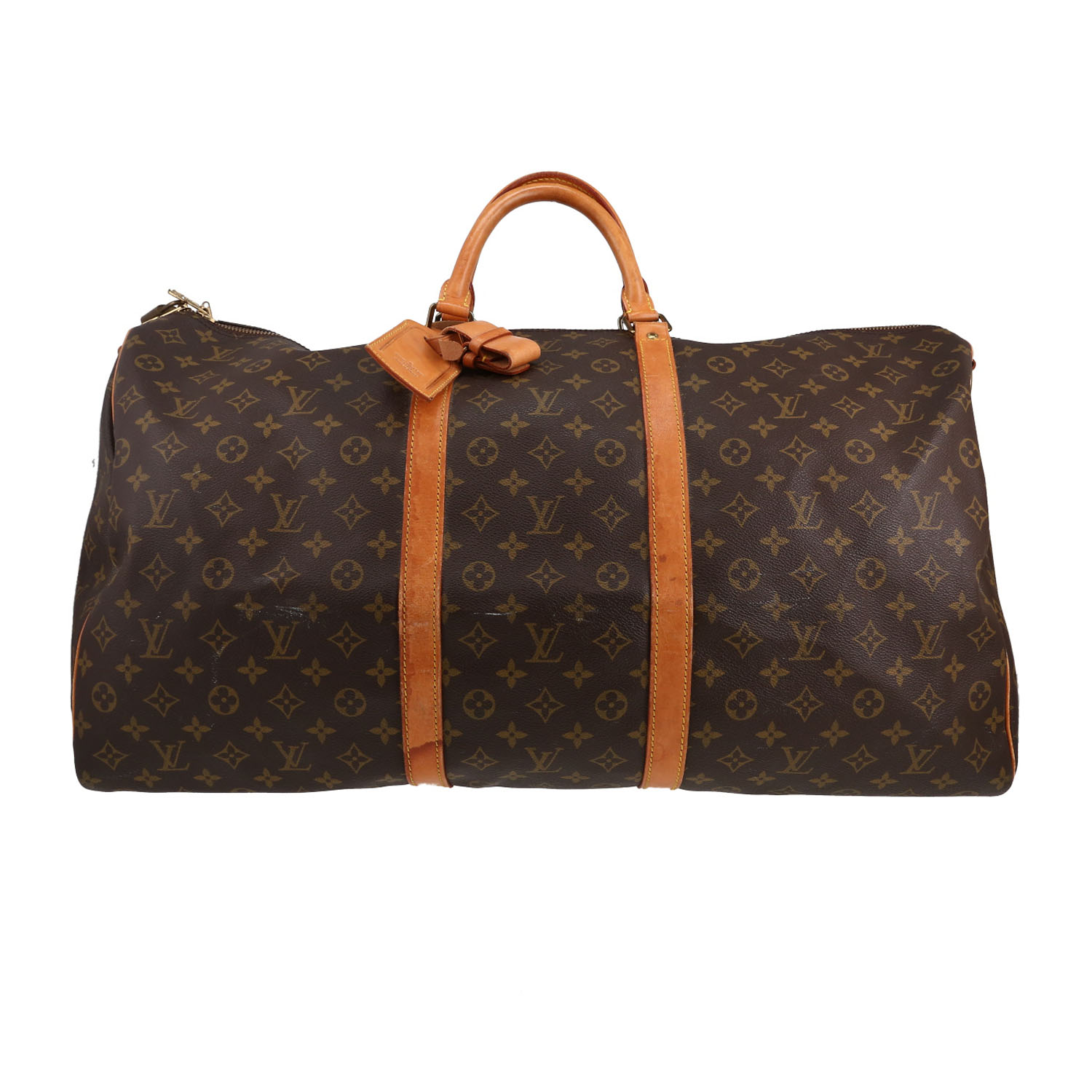 Louis Vuitton  Keepall 60 travel bag  in brown monogram canvas  and natural leather - Detail D1
