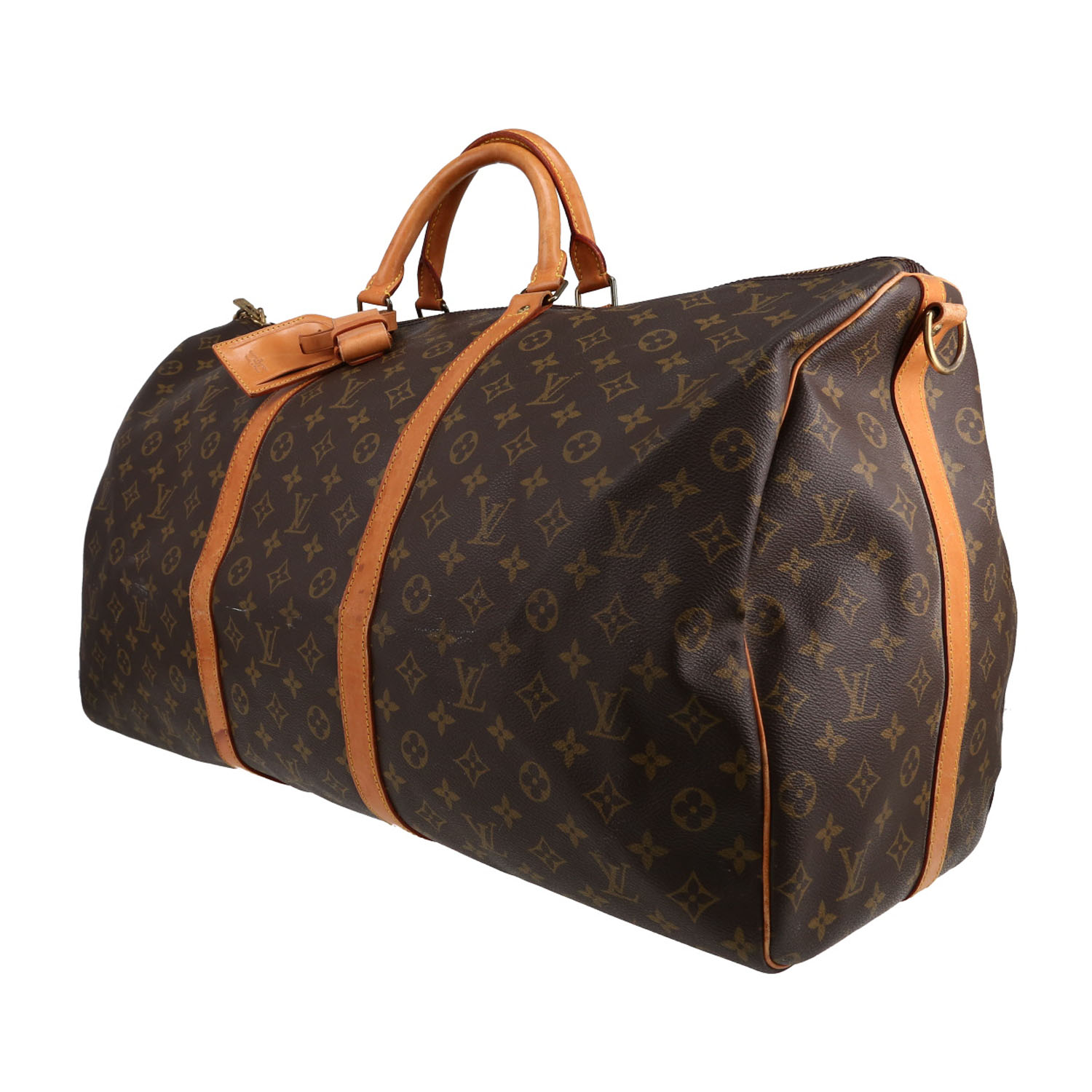 Borsa da viaggio Louis Vuitton  Keepall 60 in tela monogram marrone e pelle naturale - Detail D2