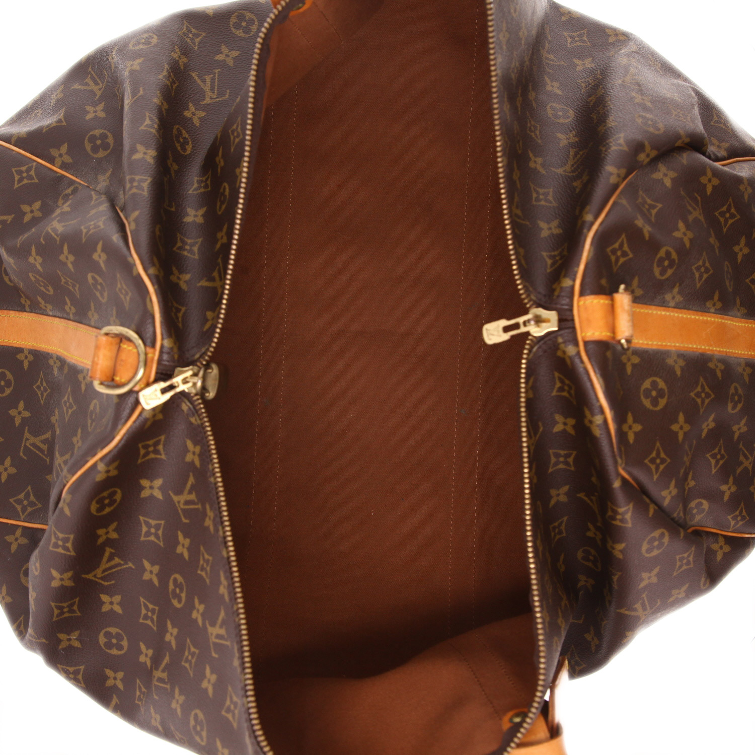 Borsa da viaggio Louis Vuitton  Keepall 60 in tela monogram marrone e pelle naturale - Detail D7
