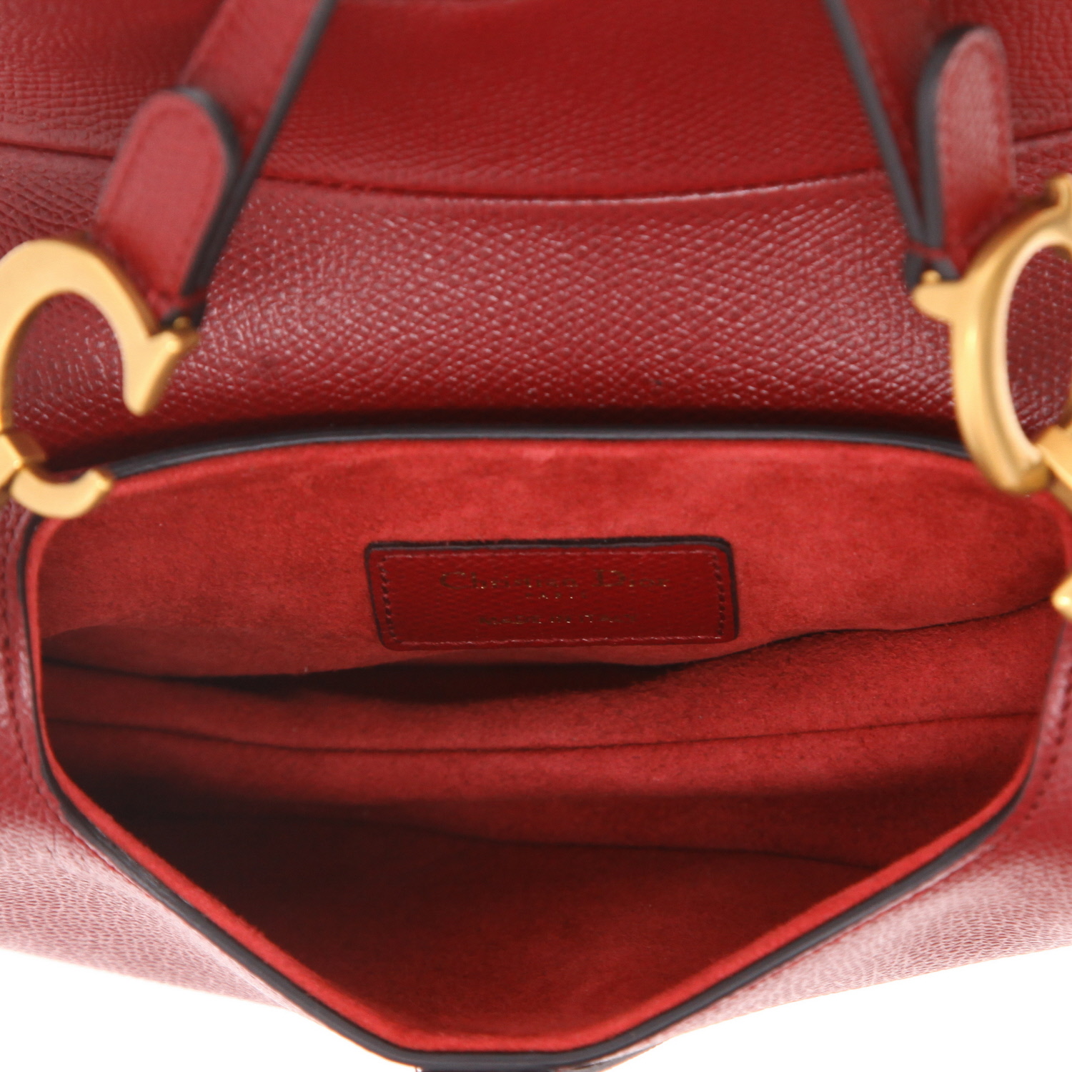 Bolso de mano Dior  Saddle mini  en cuero granulado rojo - Detail D3