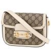 Bolso bandolera Gucci  1955 Horsebit mini  en lona Monogram beige y cuero blanco - 00pp thumbnail