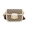 Bolso bandolera Gucci  1955 Horsebit mini  en lona Monogram beige y cuero blanco - 360 thumbnail