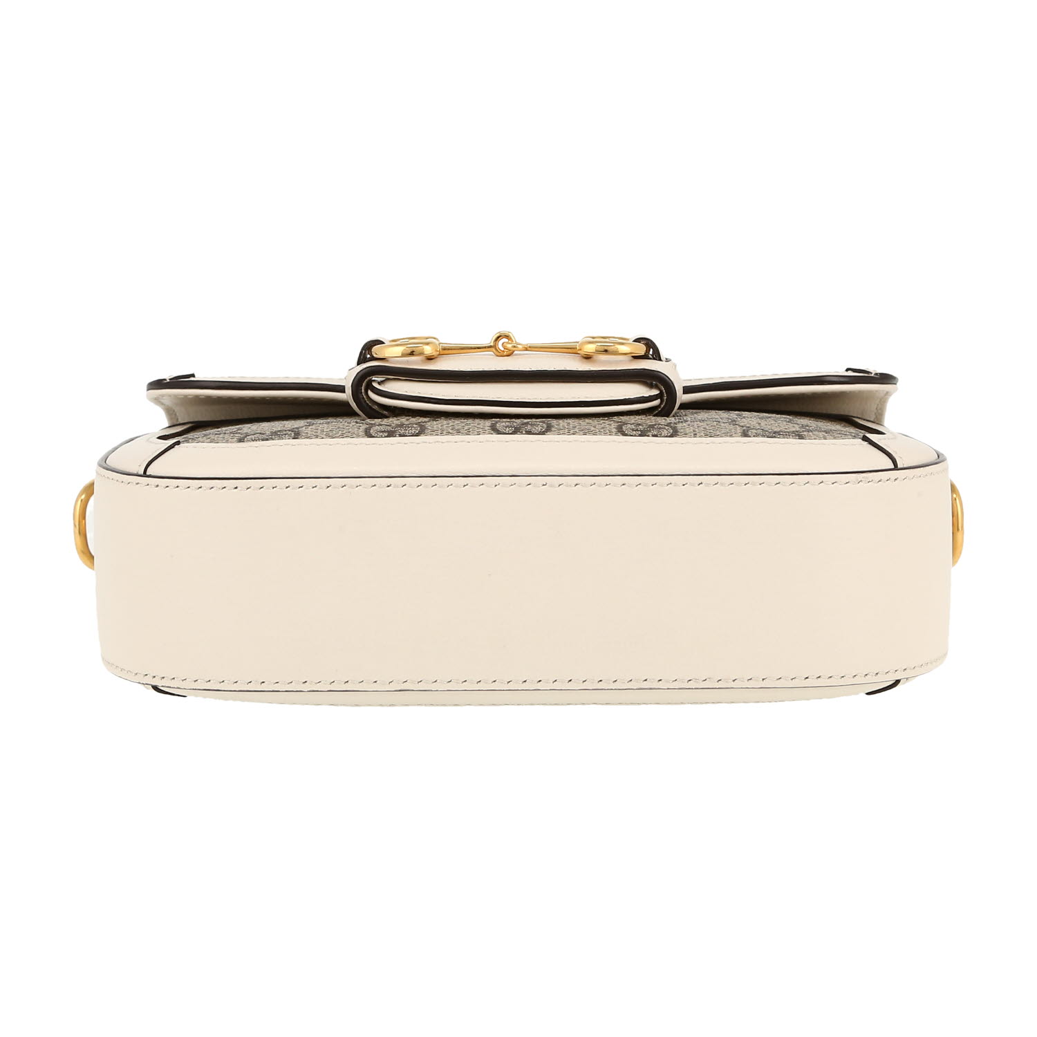 Bolso bandolera Gucci  1955 Horsebit mini  en lona Monogram beige y cuero blanco - Detail D1