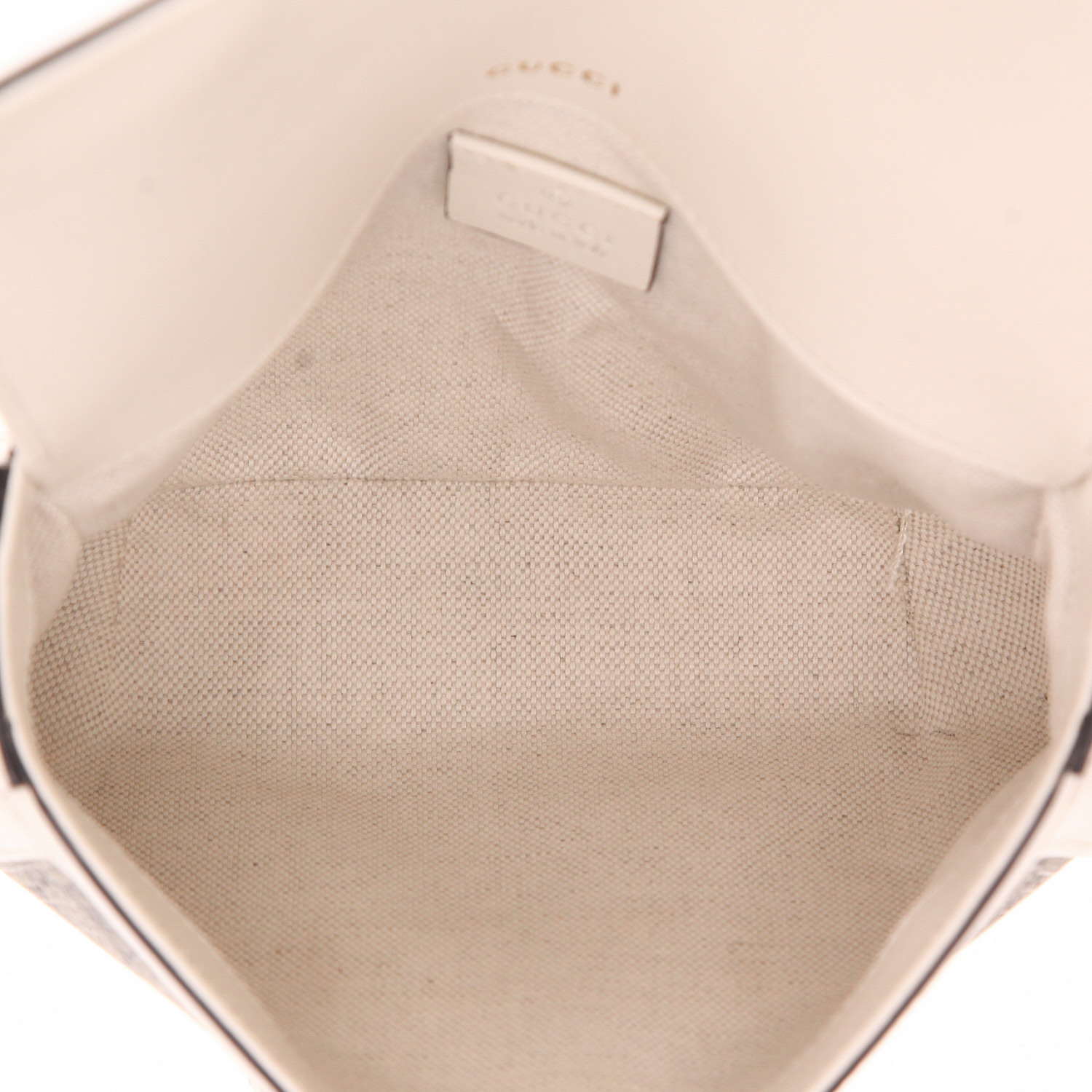 Sac bandoulière Gucci  1955 Horsebit mini  en toile monogram beige et cuir blanc - Detail D3