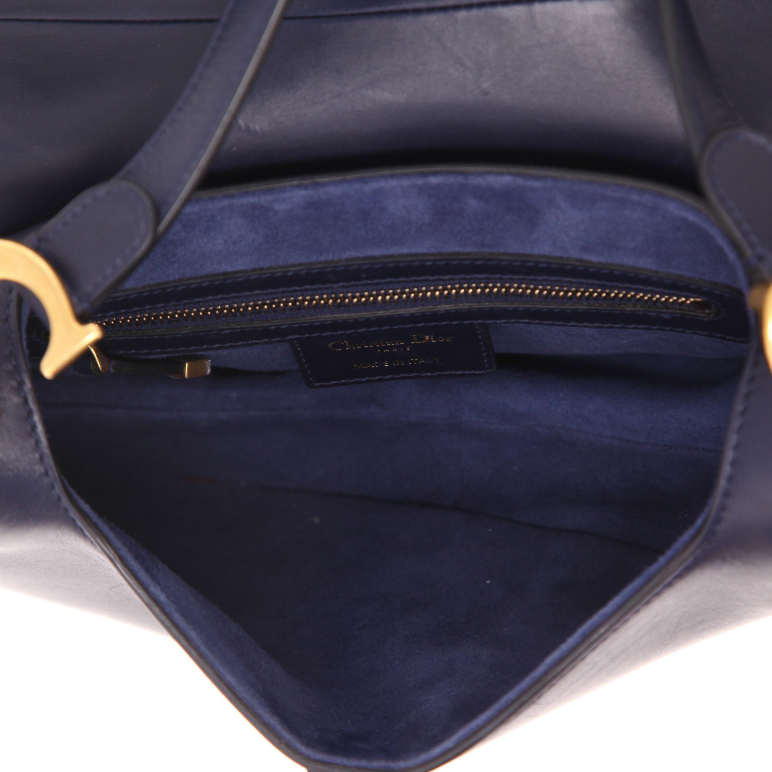 Dior  Saddle medium model  handbag  in navy blue smooth leather - Detail D3