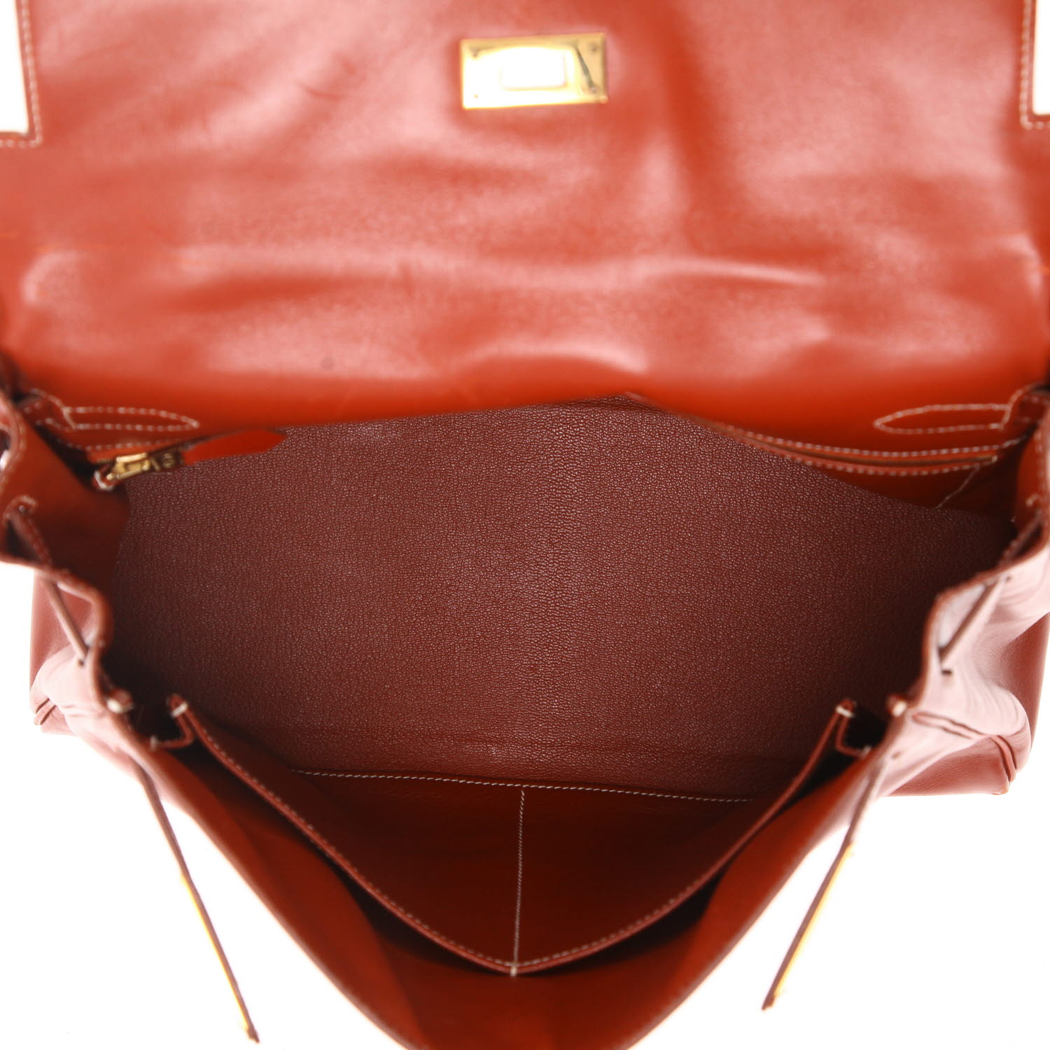 Hermès  Kelly 32 cm handbag  in brick red box leather - Detail D3