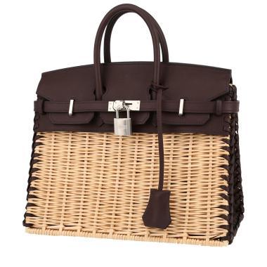 Bolso de mano Hermès Birkin 25 cm Picnic en cuero swift Rouge Sellier y mimbre