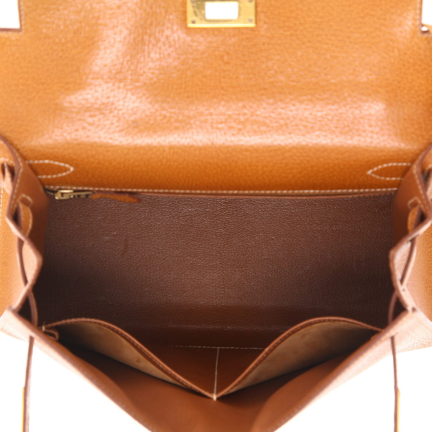 Bolso de mano Hermès  Kelly 28 cm en cuero de Pecarí color oro - Detail D3
