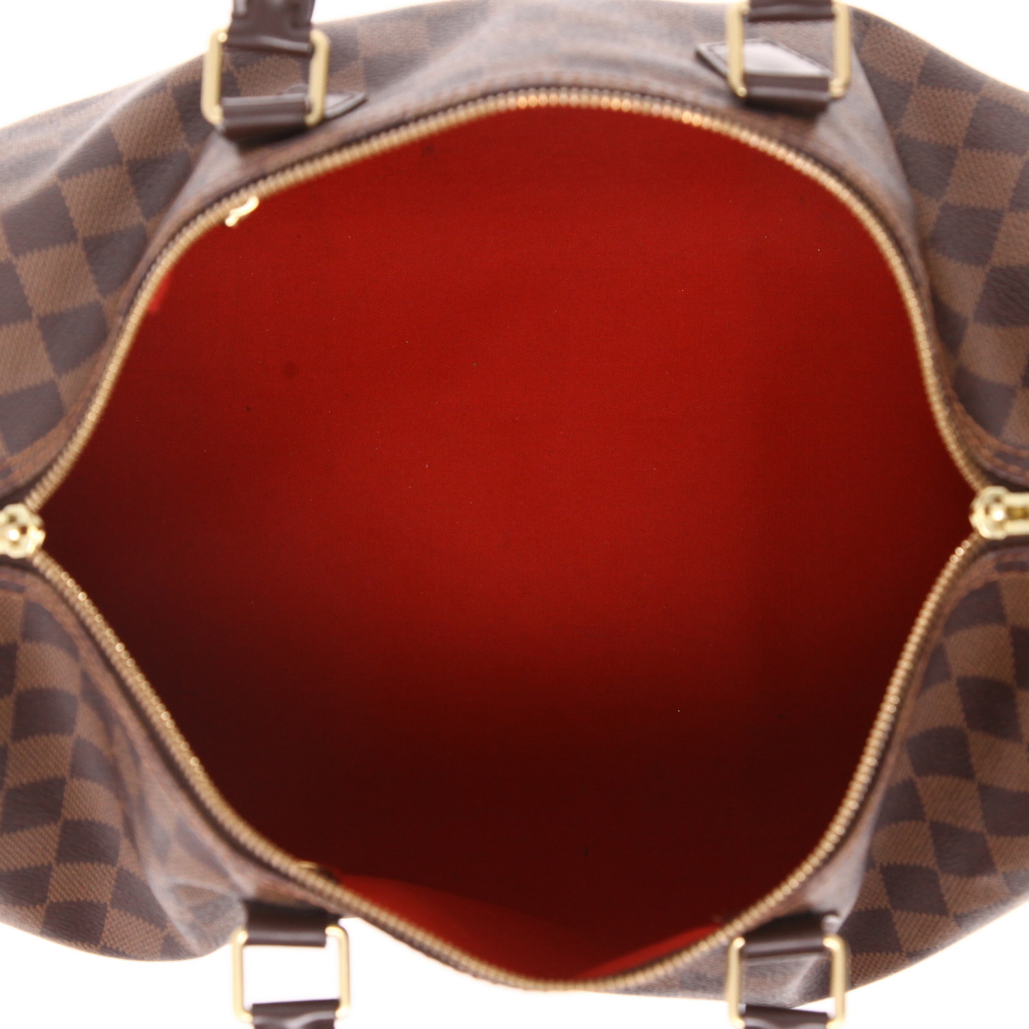 Louis Vuitton  Speedy 35 handbag  in ebene damier canvas  and brown leather - Detail D3
