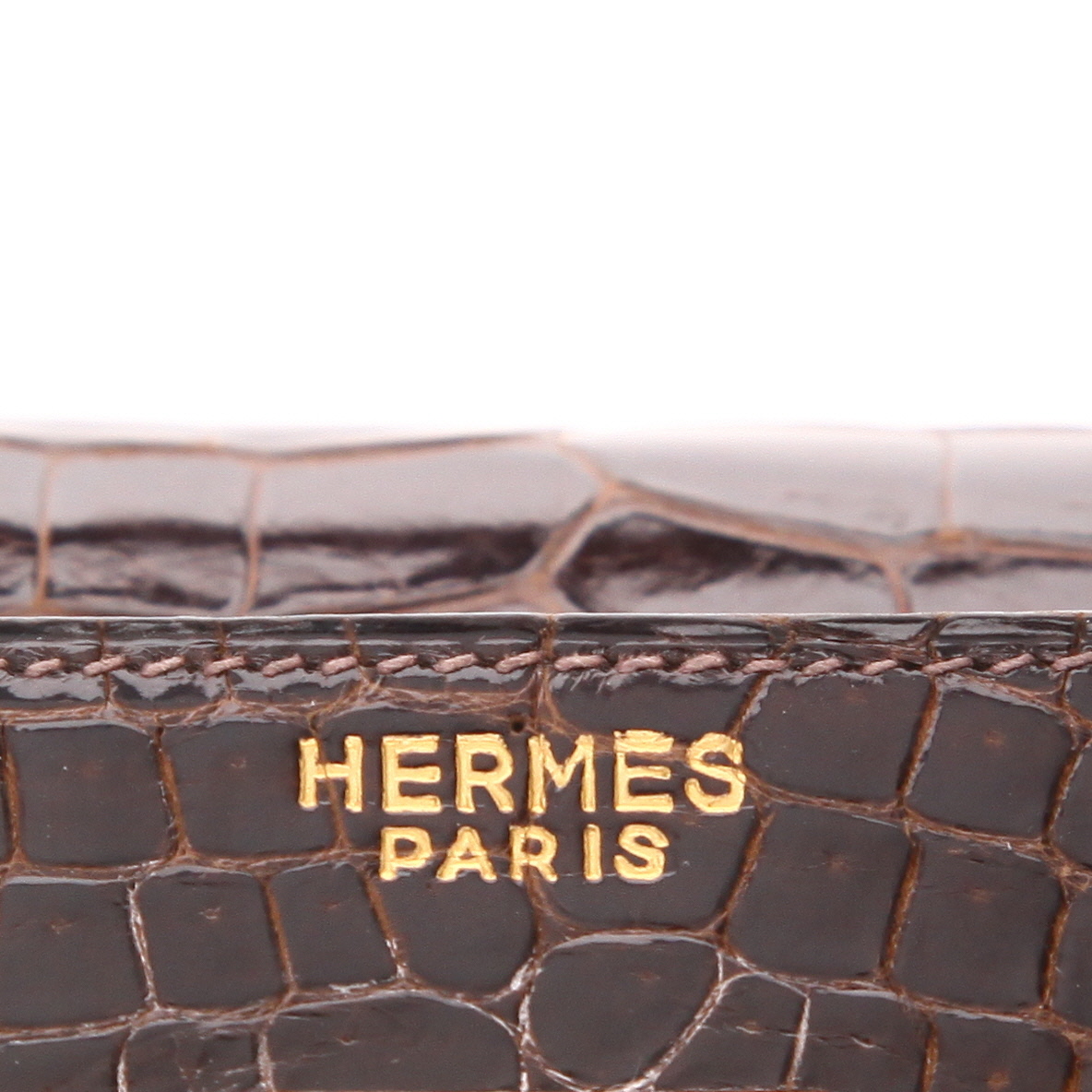 Borsa Hermès  Kelly 32 cm in coccodrillo marino marrone - Detail D2