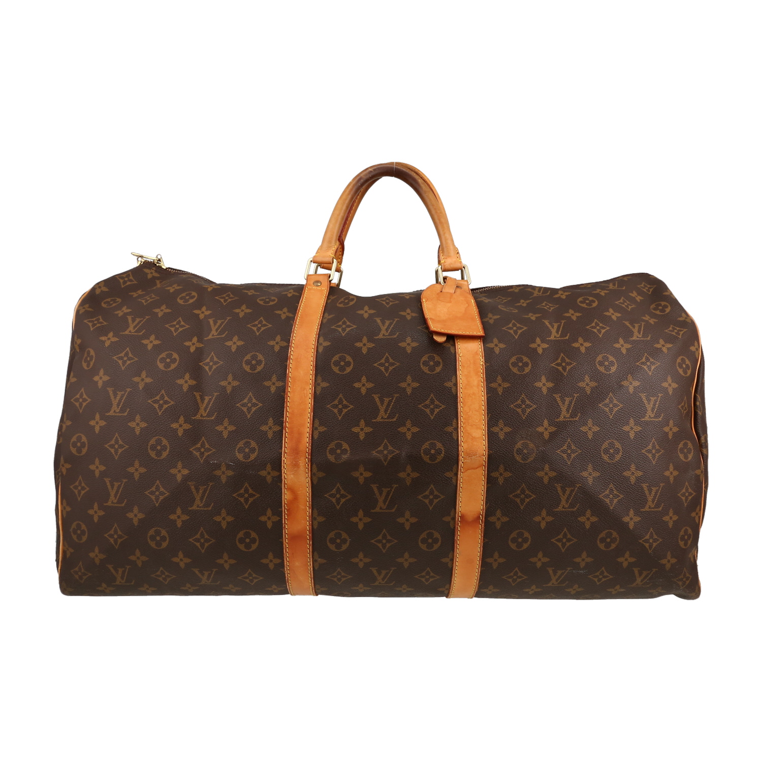 Borsa da viaggio Louis Vuitton  Keepall 60 in tela monogram marrone e pelle naturale - Detail D1