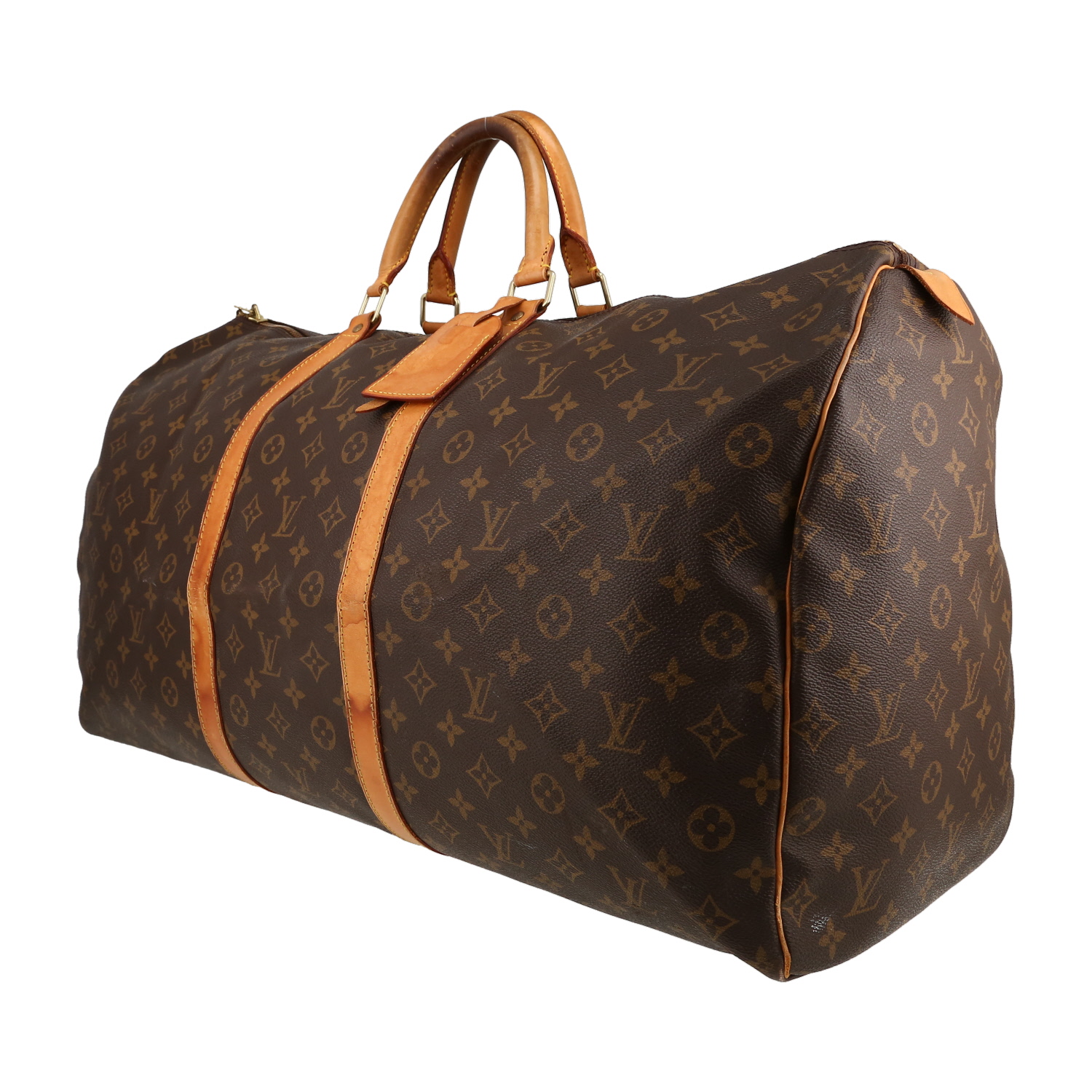 Bolsa de viaje Louis Vuitton  Keepall 60 en lona Monogram marrón y cuero natural - Detail D2