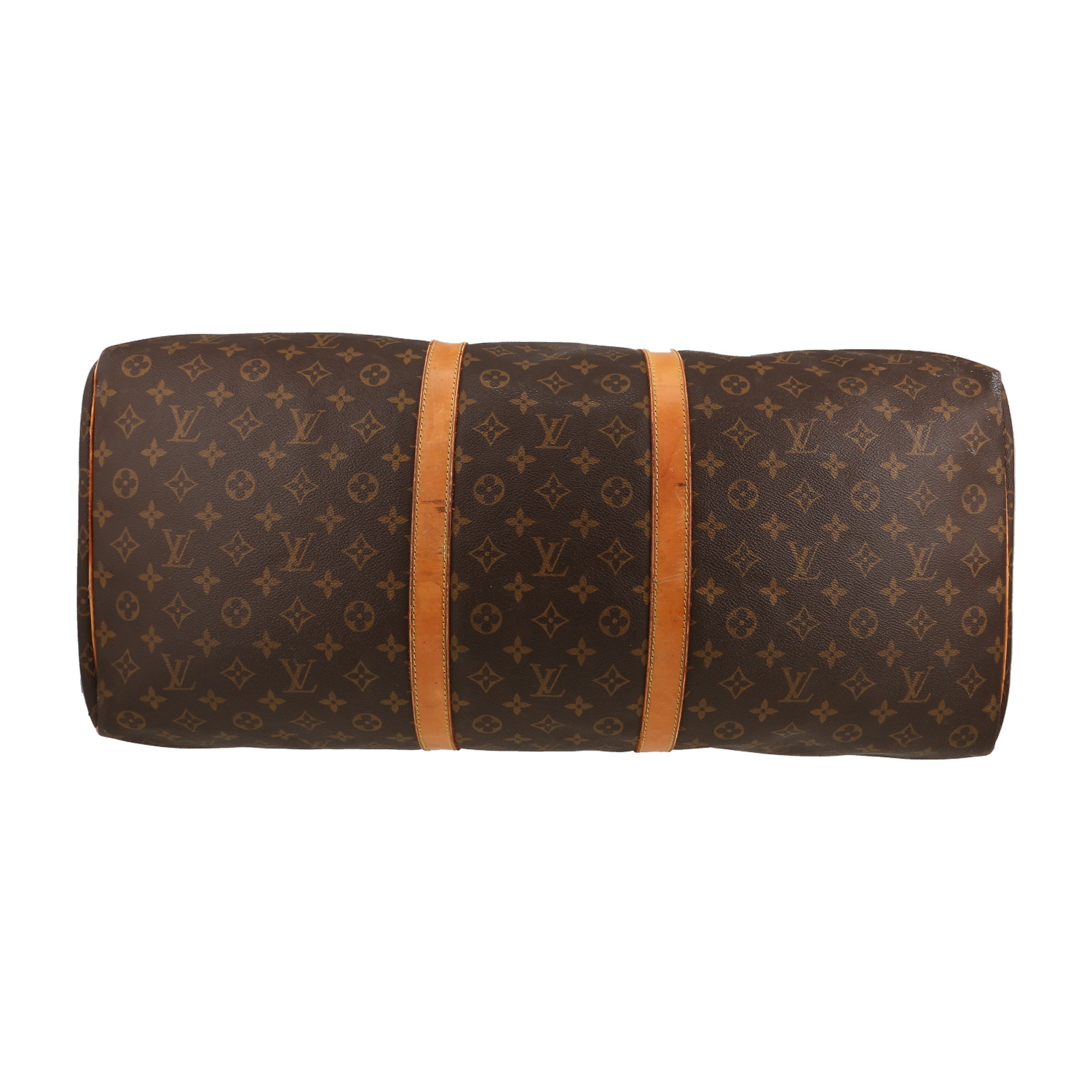 Borsa da viaggio Louis Vuitton  Keepall 60 in tela monogram marrone e pelle naturale - Detail D4
