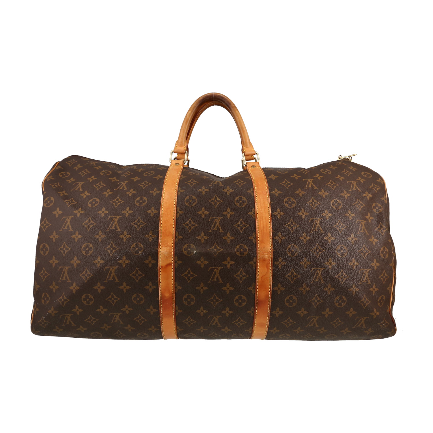 Louis Vuitton  Keepall 60 travel bag  in brown monogram canvas  and natural leather - Detail D5