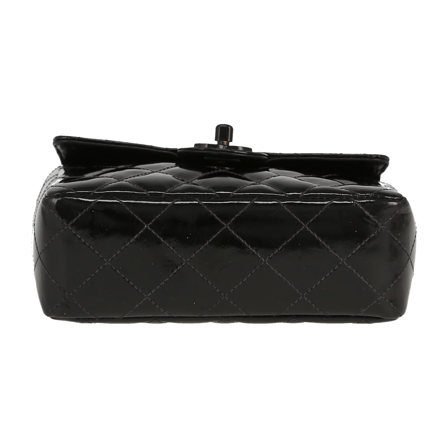Chanel  Mini Carré handbag  in black patent quilted leather - Detail D1