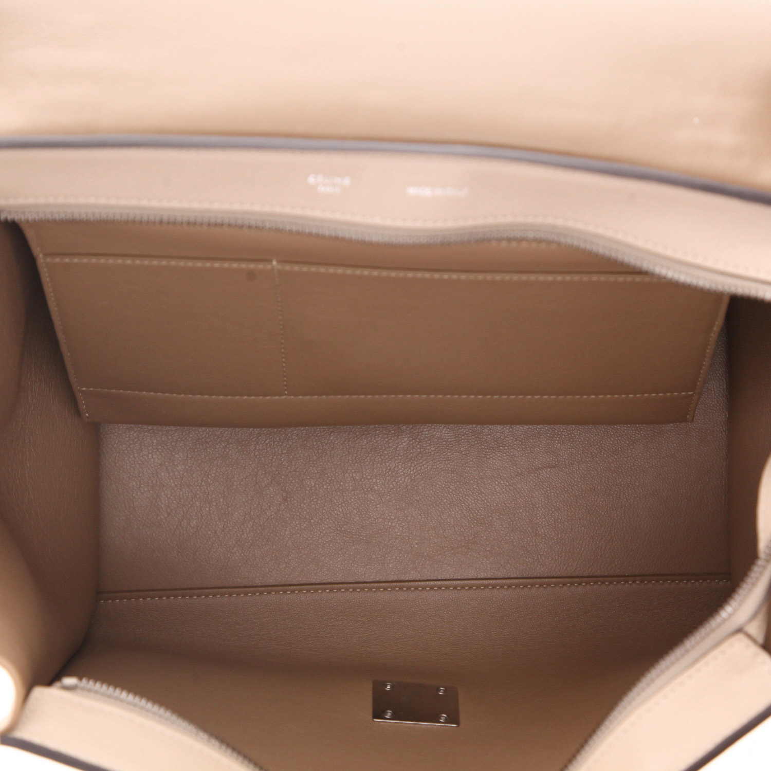 Sac à main Celine  Trapeze en cuir beige et daim beige - Detail D3