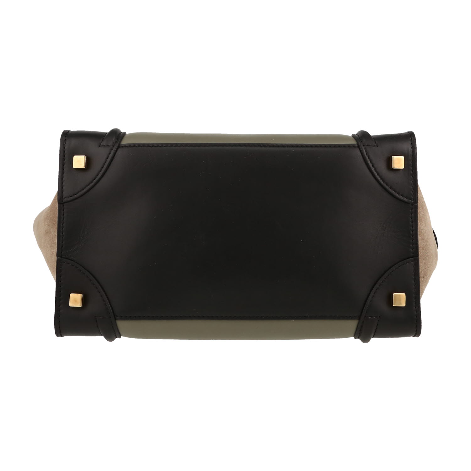 Borsa Celine  Luggage Mini in pelle nera e verde kaki e camoscio beige - Detail D1