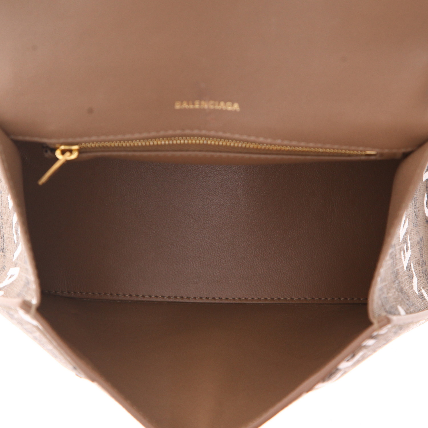 Sac à main Balenciaga  Hourglass en tissu monogrammé beige et cuir - Detail D3