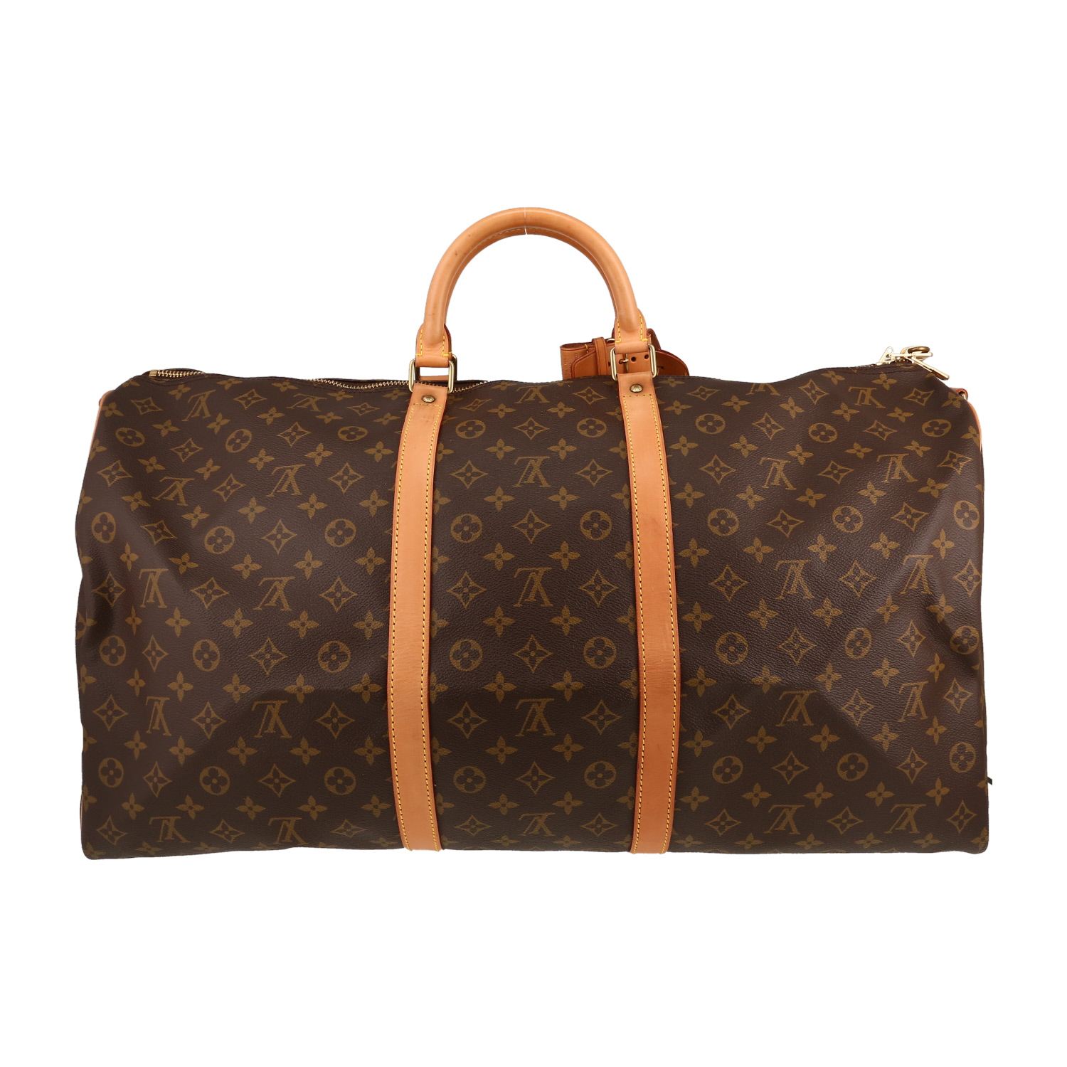 Bolsa de viaje Louis Vuitton  Keepall 60 en lona Monogram marrón y cuero natural - Detail D5