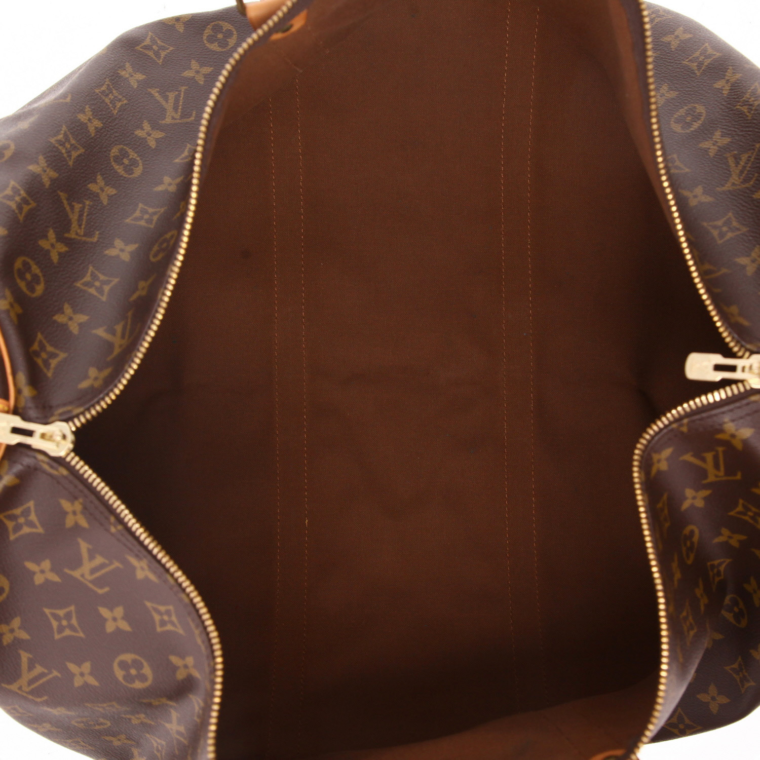 Borsa da viaggio Louis Vuitton  Keepall 60 in tela monogram marrone e pelle naturale - Detail D6