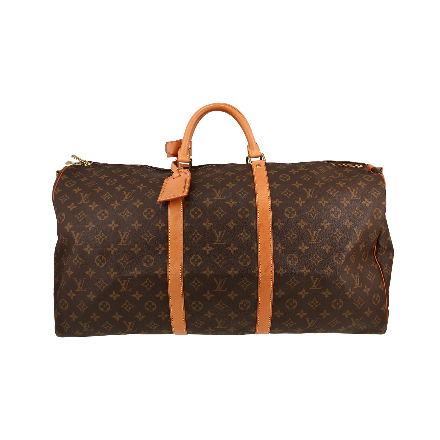 Louis Vuitton  Keepall 60 travel bag  in brown monogram canvas  and natural leather - Detail D1